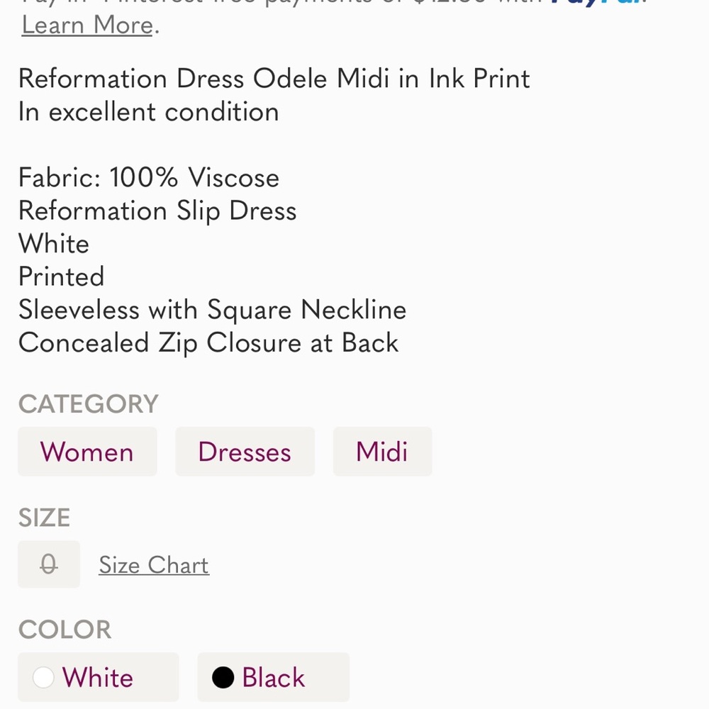 Reformation Odele Dress in Ink Blot size 0 like new!! - Picture 9 of 16